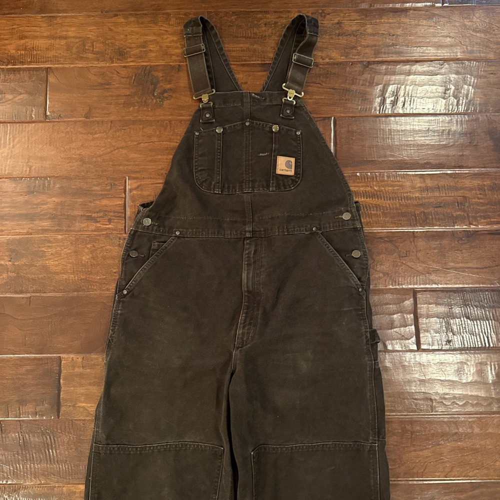 Carhartt R06 DKB Brown Cotton Canvas Bib Overalls Size 38x32 Double Knee USA